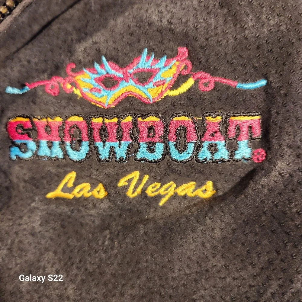 VINTAGE Showboat Las Vegas Suede‎ Jacket Mens Large Black Bomber I. Magnin 90s